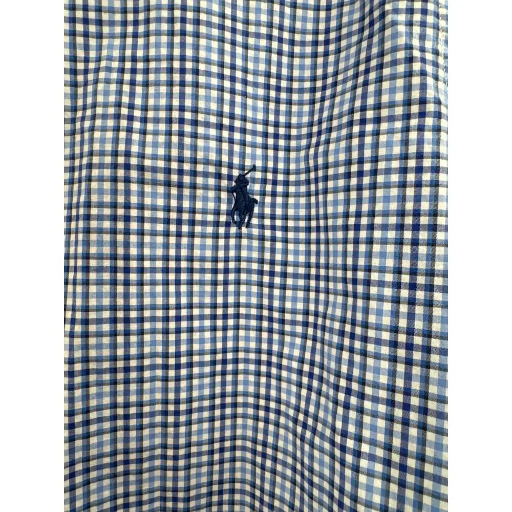 Polo Ralph Lauren button down long sleeve blue plaid shirt size S 100% cotton